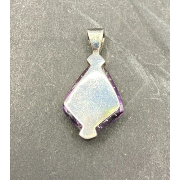 Amethyst Pyramid Shaped Pendant Purple Gemstone 925 Sterling Silver GE Stamped - Picture 8 of 11